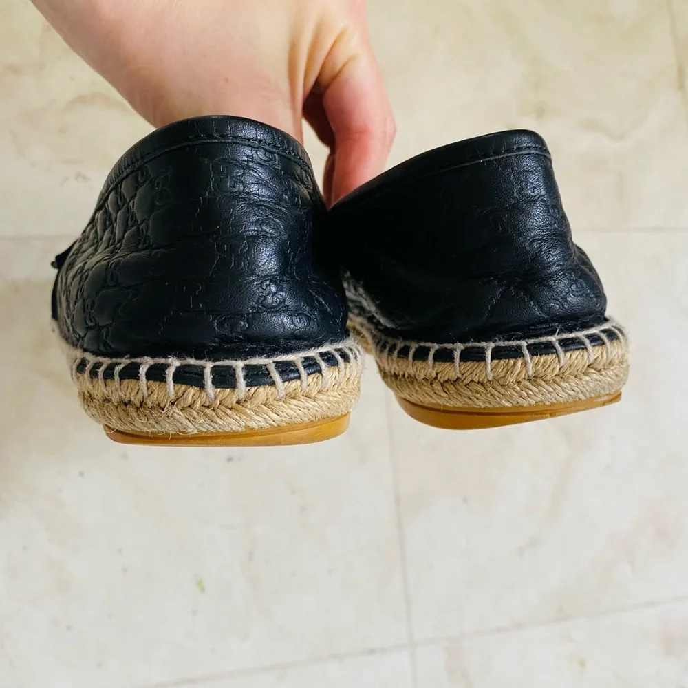 Gucci Micro Guccissima GG Monogram Black Leather Espadrilles Flats Size 8/38